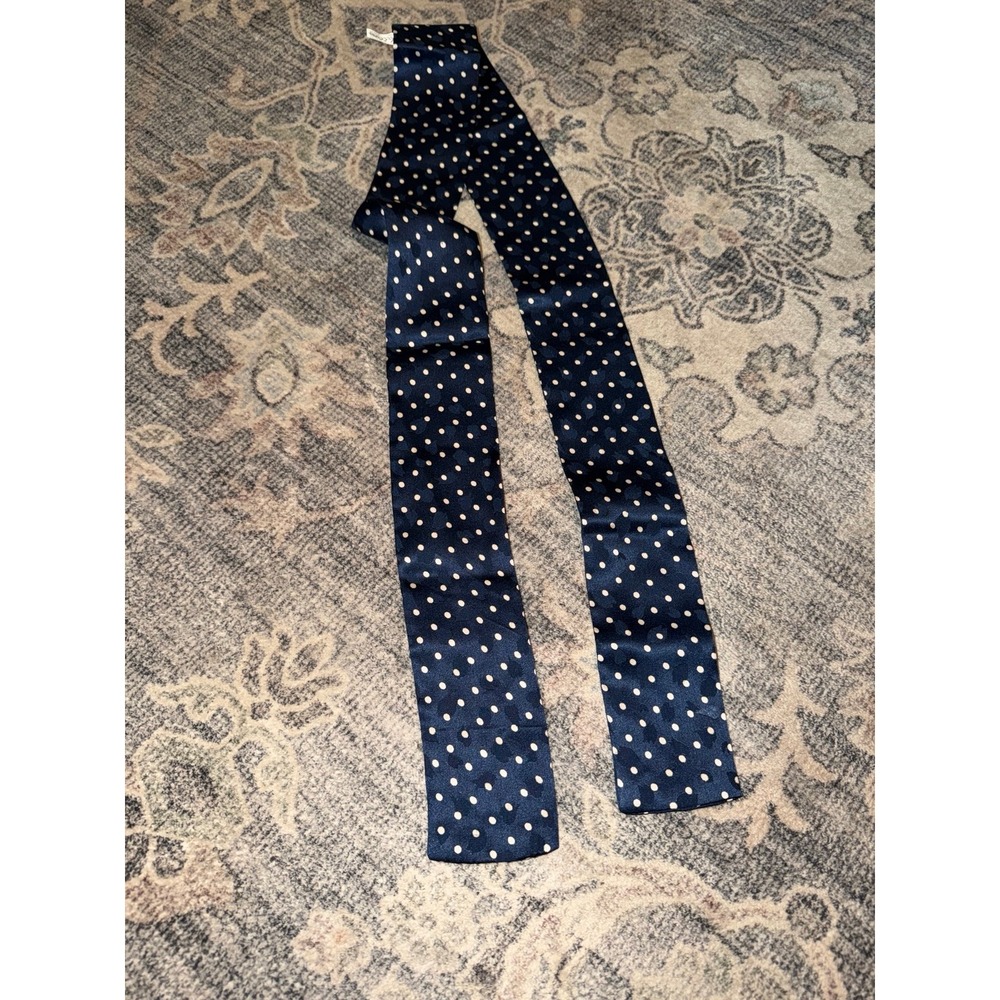 Lillian Vernon Silk Navy Blue Polka Dot Skinny Scarf